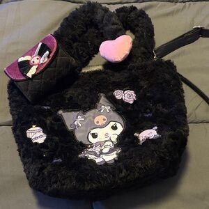Kuromi plush crossbody bag with wallet